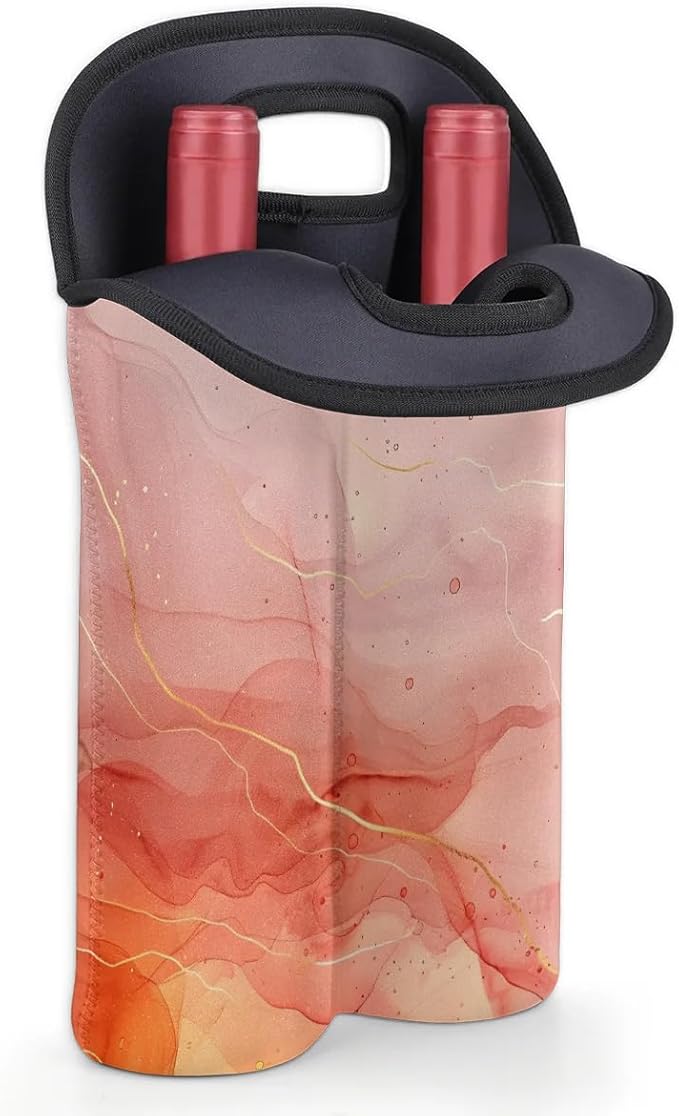 Wine Carrier Tote Personalized Bag for 2 Bottles - Neoprene Wine Bottle Holder with Carry Handle, Wine Protective Bag Insulated Bag Beer Cans Water Bottle Holder for Travel Picnic,Style17