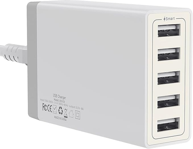 USB Wall Charger, Desktop USB Charging Station for Multiple Devices, 40W 8A, 5 Port,Travel Portable Charger for Cell Phone, Tablet
