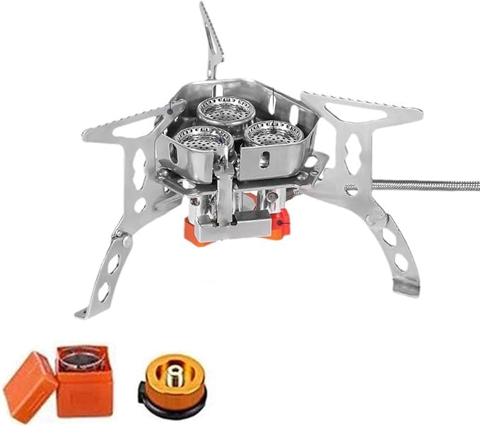 Windproof Camping Stove, Portable Camping Stove with Piezo Ignition, Collapsible Design with Carrying Casefor Outdoor Hiking, Backpacking, Picnic & Emergency Cooking (6800W)