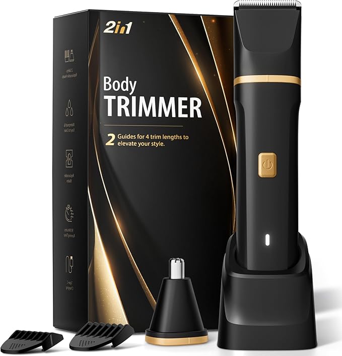 Electric Razor for Men, IPX7 Waterproof Versatile Shaver for Temple, Groin, Nose, Ear Hairs, Beard, Body Hair Trimmer, Painless Grooming Kit with 2 Replaceable Heads, Birthday Gifts for Men
