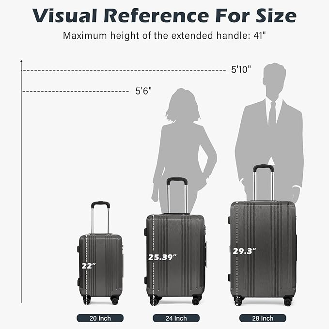 Coolife Luggage PC+ABS Hardshell Suitcase with TSA Lock, Spinner Carry On Lightweight (navy, S(20in_carry on))