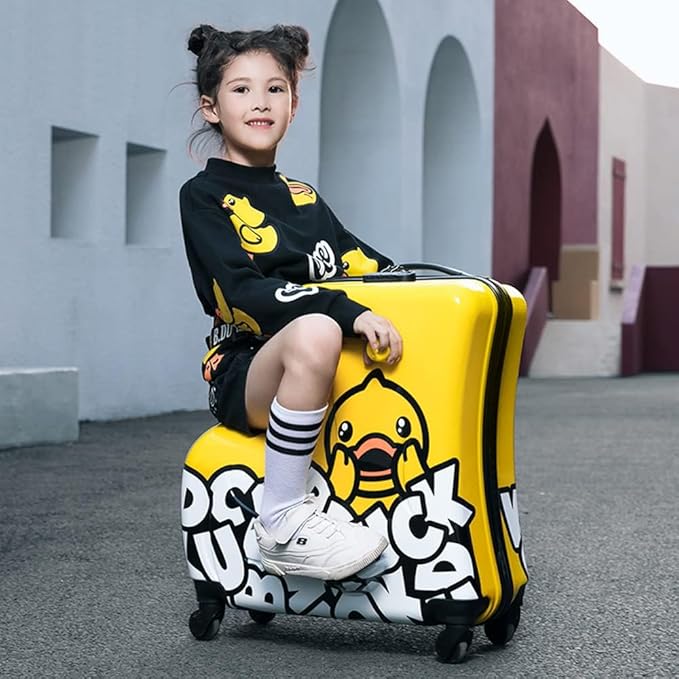Travel Suitcases PC Kids' Luggage Suitcase with Wheels Ride-On Rolling Trolley Case Fits to Kid 6-12 Years Old (Checkd-24-Inch)