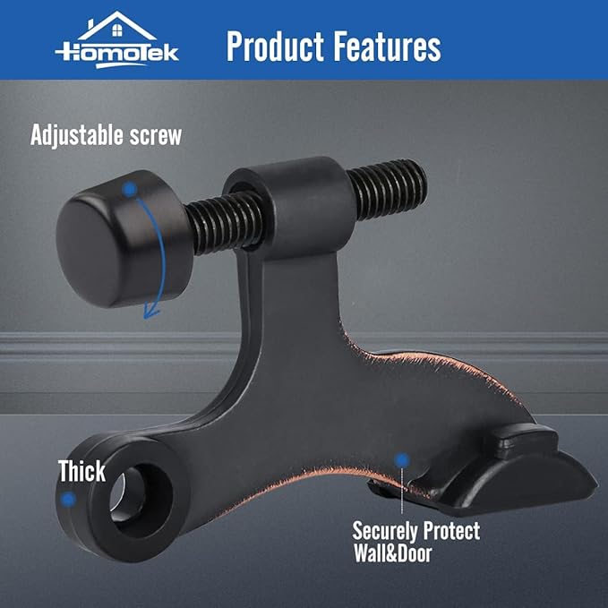 HOMOTEK 24 Pack Hinge Pin Oil Rubbed Bronze Door Stopper,Adjustable Deluxe Heavy Duty Door Stopper 2-1/2"x1-3/4”,with Black Rubber Bumper Tips