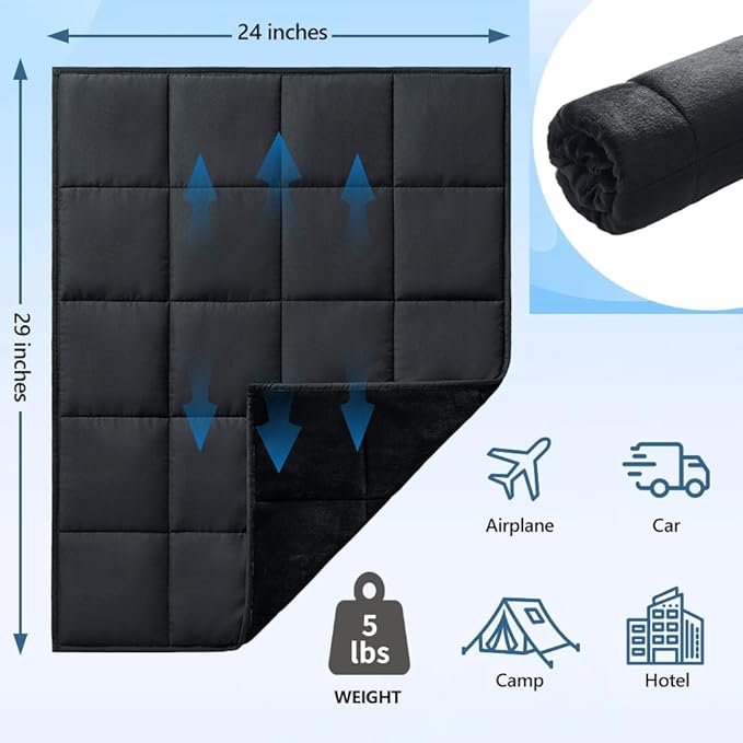 L'AGRATY Weighted Lap Pad Blanket 5lb: Small Weighted Blanket for Adults - Portable Travel & Relaxation - Cozy & Cooling - Washable All-Season (29" x 24")