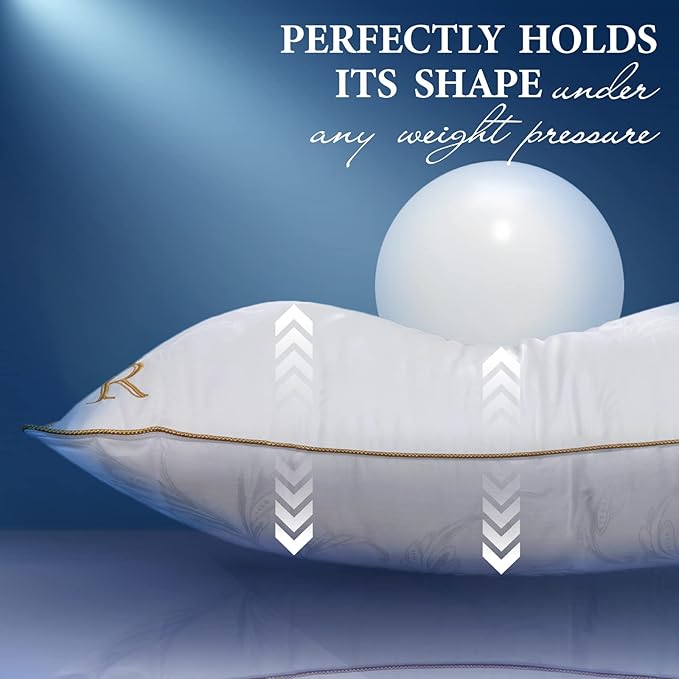 Royal Therapy White Goose Feathers and Down Pillow, Premium White Bed Sleeping Breathable