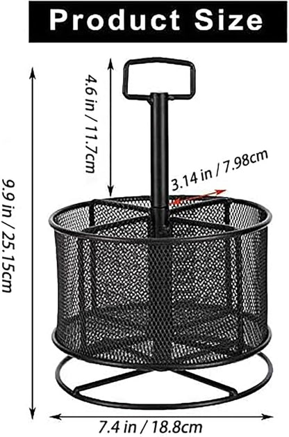 Marbrasse Mesh Desk Organizer, 360-Degree Rotating Multi-Functional Pen Holder, 4 Compartments Desktop Stationary Organizer, Home Office Art Supply Storage Box Caddy (Black)