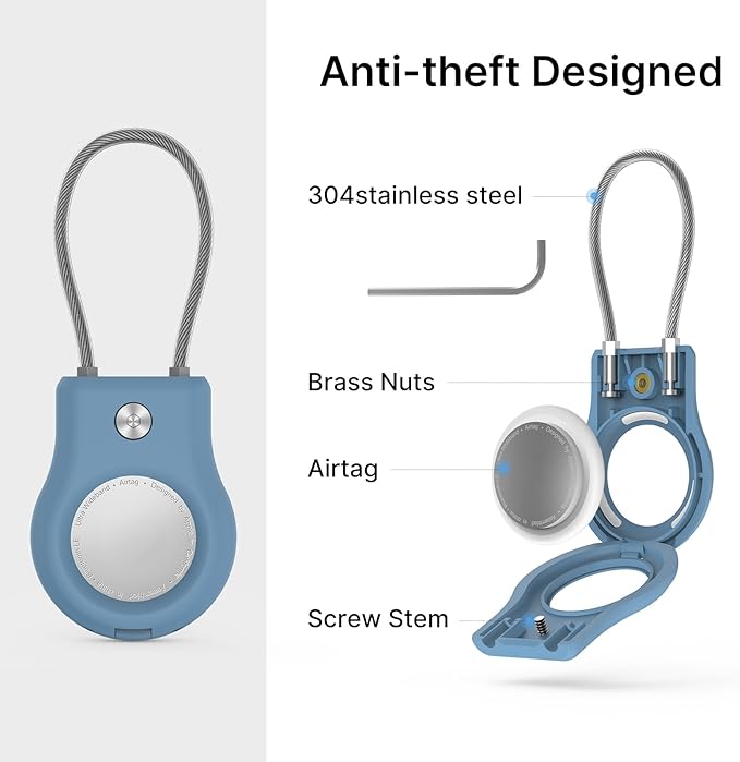 Air tag Holder,(4 Pack) Air tag Keychain with Secure Lock,Air Tags Case with Wire Cable for Apple Airtag,Anti-Lost Protective Case with Keyring for Luggage, Key, Pet, Bag, Black/Cyan