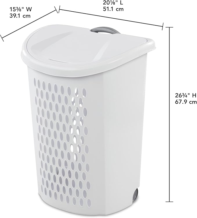 (1-Pack) Wheeled Laundry Basket - 135 Liters Large Capacity - White Plastic with a Cover and Extendable Handle, Suitable for Homes, Dormitories,Laundry Rooms and Apartments.