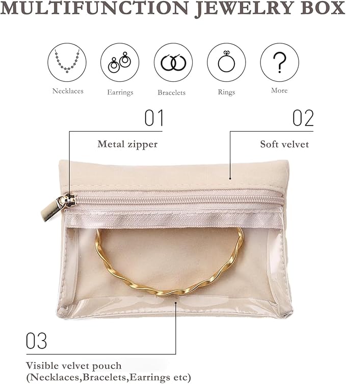Jewelry Box Organizer for Women,Small Travel Jewelry Case,Mini Travel Jewelry Organizer with 6 Velvet Jewelry Zipper Pouches, Jewelry Box Organizer for Gift Idea for Girls(Pink)