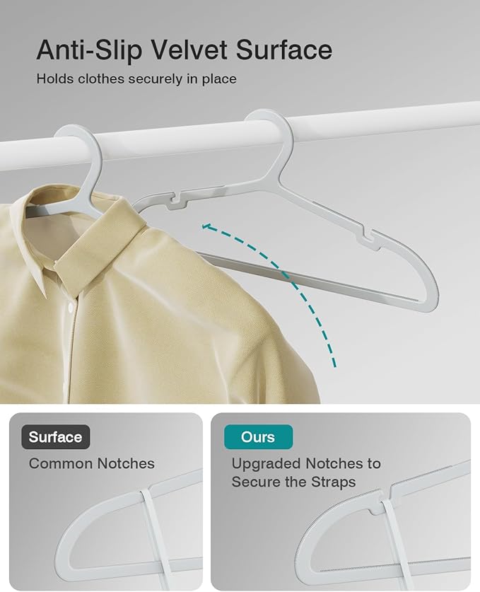 30 Pack Clothes Hangers, Non Slip Plastic Coat Hangers, Space Saving, Heavy Duty, Hanging Dry Wet Clothes, 16.4" x 8.3", Gray, UAPY0530G
