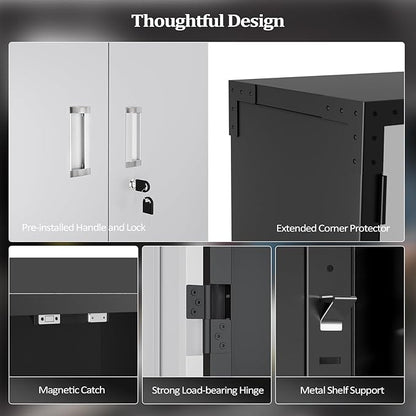 VINGLI 72'' Tall Garage Storage Cabinet, Metal Storage Cabinet with Wheels, Locking Doors and Adjustable Shelves (Black & Silver, 32''W x 16''D x 72''H)