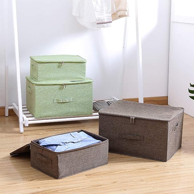 ANMINY Storage Bins with Zipper Lids 51.9 Qt Lidded Fabric Storage Boxes Baskets Cubes with Handles Collapsible Washable Cotton Linen Closet Shelf Clothes Organizer - Extra Large, Coffee