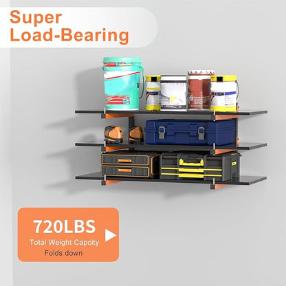 Lumber Rack Wall Mount, Lumber Storage Rack, Heavy Duty Wood Storage Racks with 6-Level System, 720 lb Sturdy Garage Wood Organizer, Orange Lumber Metal Racks for Indoor and Outdoor (4 PACK)