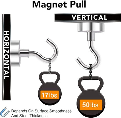 MIKEDE Magnetic Hooks Heavy Duty, 50 Lbs Magnet with Hooks for Cruise Cabins, Strong Magnets Neodymium for Hanging, Magnetic Wall Hooks for Refrigerator, Locker Decoration, Workplace -10Pack