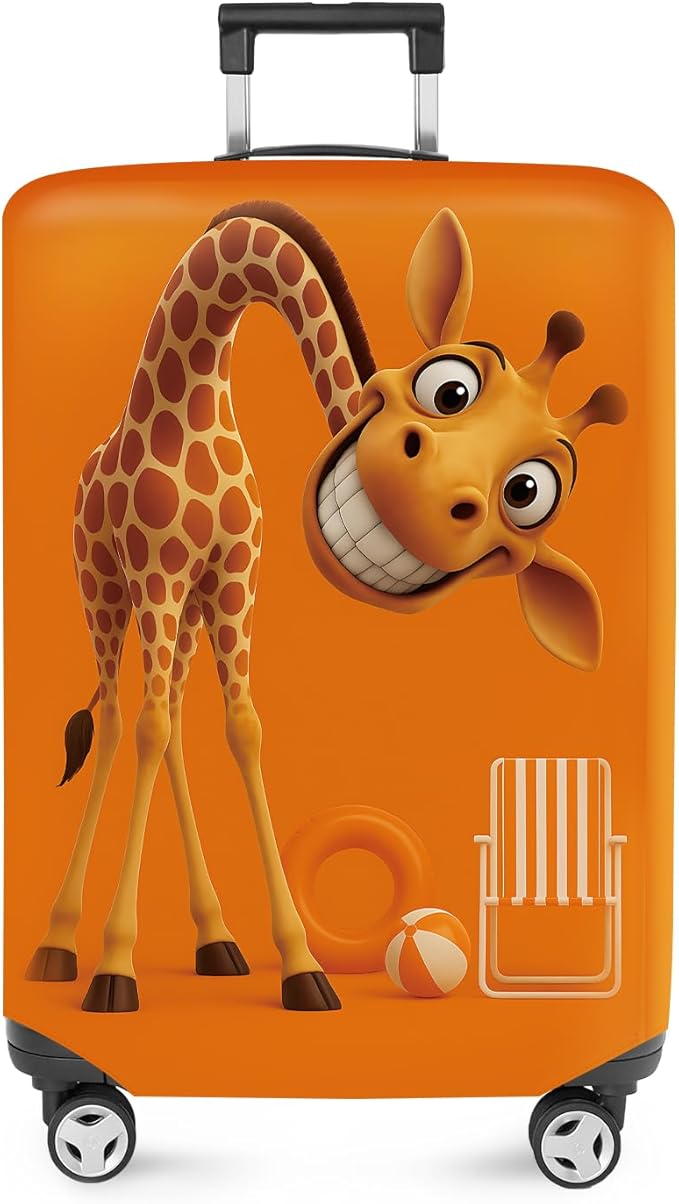 ANNA QUEEN Giraffe Fun Luggage Cover, Playful Giraffe Design with Beach Ball and Chair, Stretchable, Washable Travel Sleeve for 24-26 Inch Luggage