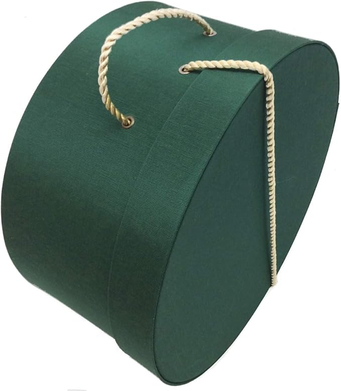 Sarah's Hat Boxes Classic Dark Green Hat Box – 12.75" x 6.5" (Dia. x Ht.) Handmade in USA – Odorless Non-Toxic Adhesive, Cording Handle – Premium Storage for Hats & Accessories