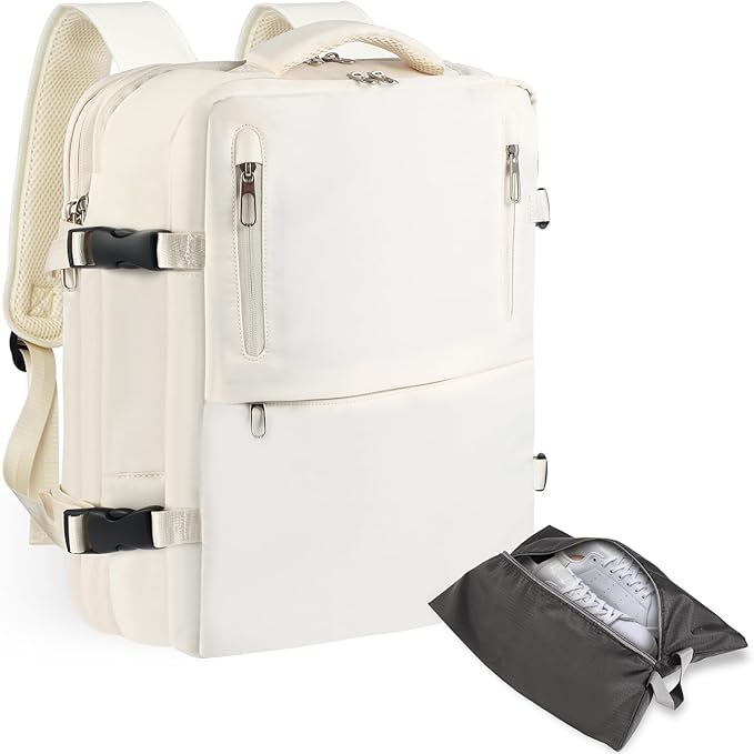 Travel Laptop Backpack with USB Charging Port Business Anti Theft Water Resistant Flight Approved Expandable Backpack (white)