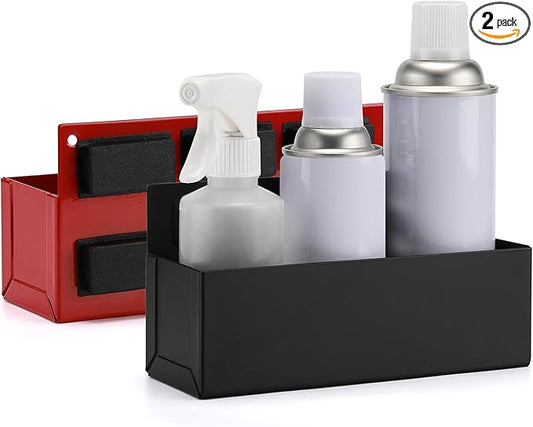 AIRTOON 2PCS Magnetic Aerosol Spray Can Holder, Magnetic Bottle Holder for Garage, Workspace and Home, Red and Black