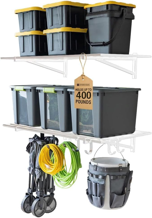 StoreYourBoard Heavy Duty Garage Shelf Wall Mount 2ft x 4ft – Wall-Mounted Shelving for Storage & Organization – Heavy Duty Garage Shelves for Tools, Bins, & Equipment – Holds 200 lbs - White