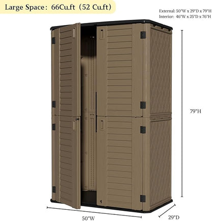 ZZM Large 67 Cu.ft Waterproof Storage Shed, Outdoor Storage Cabinet，Durable Resin Storage for Patio Furniture, Garden Tools, Pool Accessories, Mower Storage (Coffee)