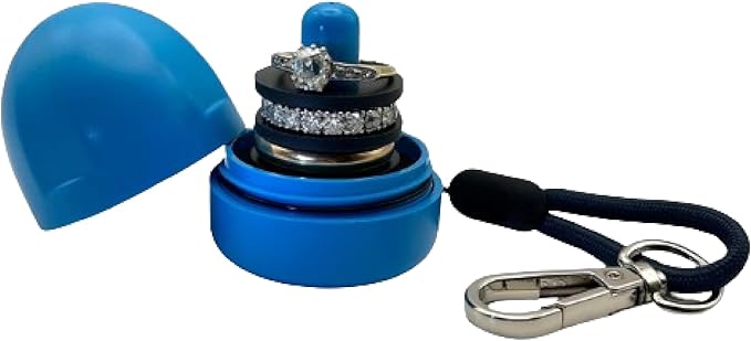 RING THING - Ring Holder Keychain, Jewelry Organizer and Storage, Portable Waterproof Ring Holder, Pill Box Keychain Container, Gym Accessory, and Travel Ring Case (Sky Blue)