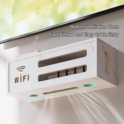 Wall Mount WiFi Router Box, WiFi Router Storage Cabinet, Power Strip and Cable Management Hider Rack, Invisible Storage, for Living Room, Office, Bedroom(Brown)