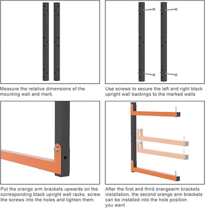 Lumber Rack Wall Mount, Lumber Storage Rack, Heavy Duty Wood Storage Racks with 6-Level System, 720 lb Sturdy Garage Wood Organizer, Orange Lumber Metal Racks for Indoor and Outdoor (4 PACK)