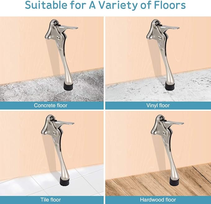 Door Stopper, One-Touch semi-Automatic Metal Door Stopper, with Non-Slip Rubber Tip for Wood, Concrete, Tiled, and Carpeted Floors (6inch x 1pack, Satin Nickel)