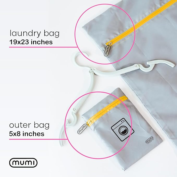 MUMI Travel Laundry Bag – Moisture & Smell-Proof Wash Bag with Folding Hanger & Outer Pouch | Large Washable Bags for Suitcase, Gym & Packing | Clothes Organizer for Trips & Storage - Black