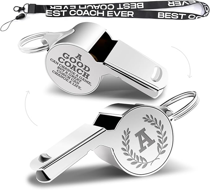 Letters Coach Gifts, Whistle for Coaches, Whistle Emergency, Thank You Coach Gifts, Coaches Whistle with Lanyard Cheer Coach Gift for Men Women Teachers Referees School Sports Coach Outdoor, Letter A