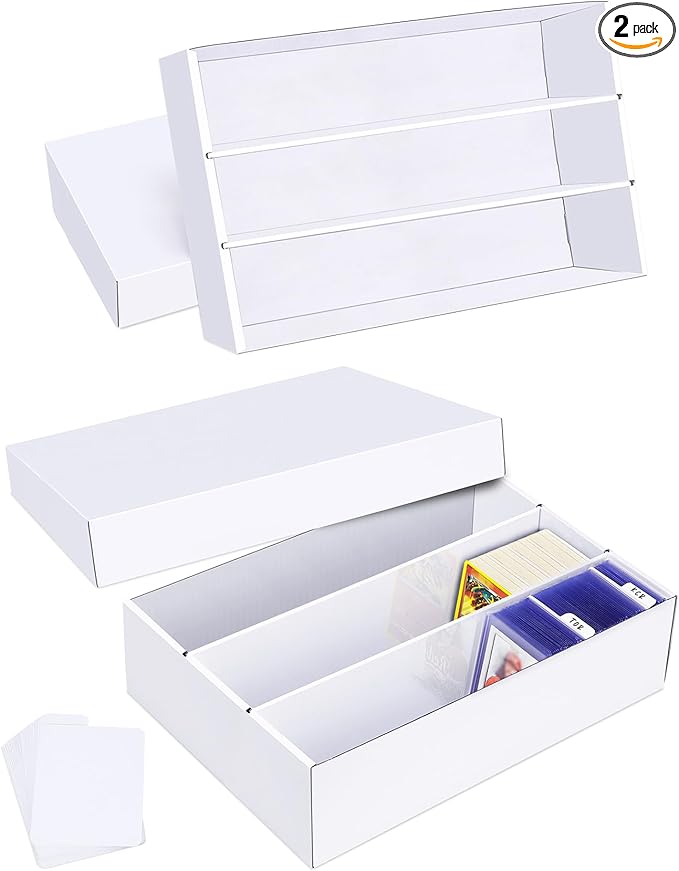 Trading Card Storage Box 2 Pack–2400 Count Cardboard Organizer with Dividers for MTG, TCG, Sports, Toploader, Commander
