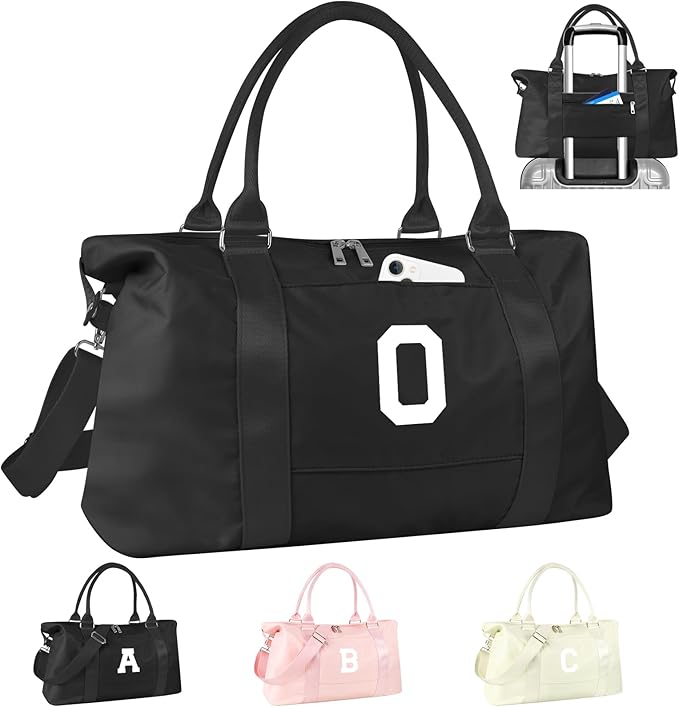 Initial Travel Duffel Bag Sports Gym Bag for Boys Teen Birthday Gifts,Black Personalized Weekender Bag Carry On Tote Bags for Men,Waterproof Overnight Luggage Bag Airplane Travel Essentials(Letter O)