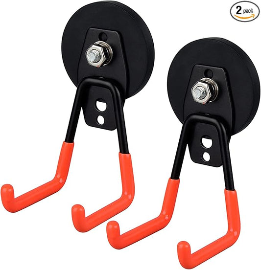 MUTUACTOR Magnetic Hooks,2PCS Large Magnetic Hooks Heavy Duty,Anti-Slip Double Magnet Hooks Garage Storage Utility Hooks for Metal Cabinet Pegboard Garage Basement Organizer