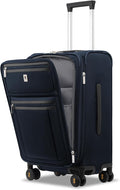 LEVEL8 Carry On Luggage Airline Approved with Compartment, Softside Expandable Rolling Suitcase with Spinner Wheels, Blue, Carry-On 20-Inch