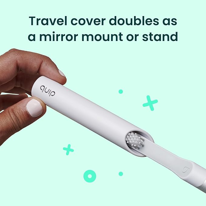 Quip Sonic Toothbrush for Adults with Timer - Includes Extra Brush Head and Travel Cover Mount - Electric, Soft Bristle Refill Head, Plastic Handle, 3 Month Battery Life - Travel Toothbrush - Green