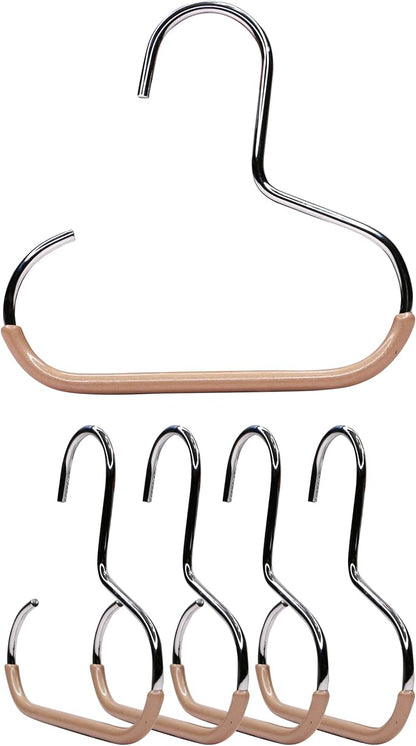 MAWA by Reston Lloyd Scarf, Shawl, Belt, and Accessory Organizer, Non-Toxic Metal Hanger with Grip Coating, Easy Access Open Hook, Model G-1, Space-Saving Design, Set of 5, Latte
