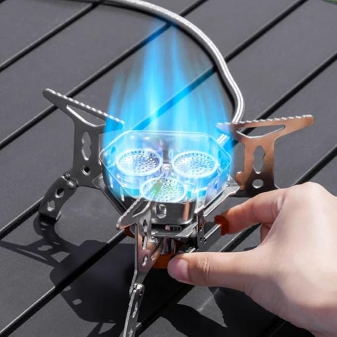 Windproof Camping Stove, Portable Camping Stove with Piezo Ignition, Collapsible Design with Carrying Casefor Outdoor Hiking, Backpacking, Picnic & Emergency Cooking (6800W)