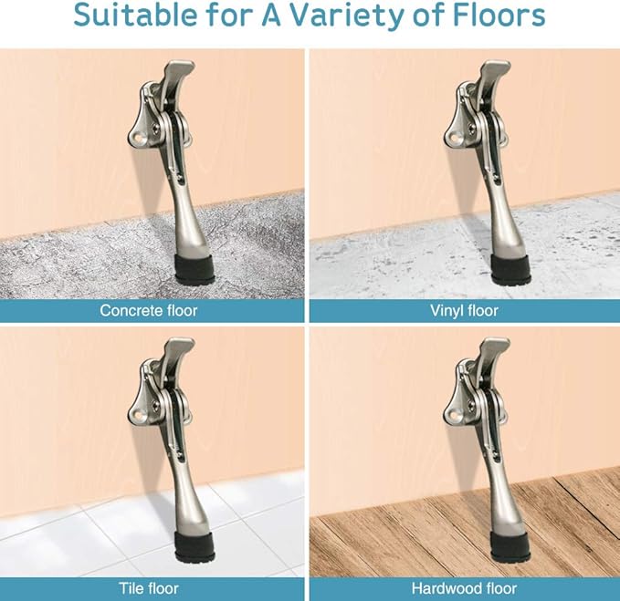 Door Stopper, One-Touch semi-Automatic Metal Door Stopper, with Non-Slip Rubber Tip for Wood, Concrete, Tiled, and Carpeted Floors (4inch x 1pack, White)