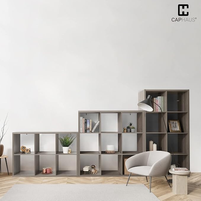 CAPHAUS Sturdy Room 13-Inch Cube Storage Organizer Shelf, with Extra Thick Exterior Edge, Open Storage Shelf Divider, Bookcase, 6/8/9 Cube, Colors Available in Rustic Grey Oak and White