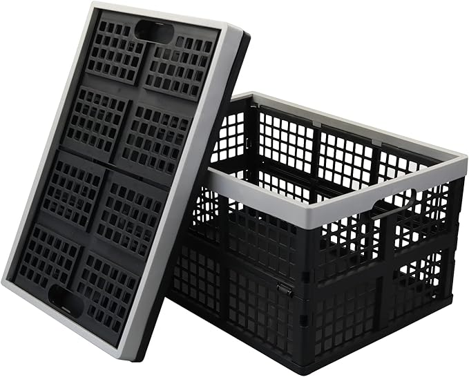Anbers 42 L Plastic Collapsible Storage Crate, Folding Milk Crate Storage Bins, 4 Packs