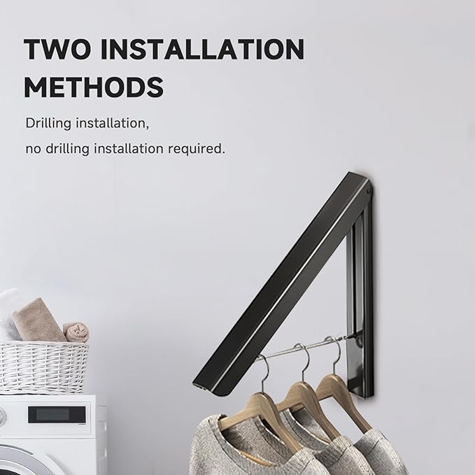 Retractable Clothes Drying Rack,Space Saver Wall-Mounted Retractable & Foldable Clothes Hanger for Laundry Room,Bedroom,Closet Storage Organization (1pcs, Black)