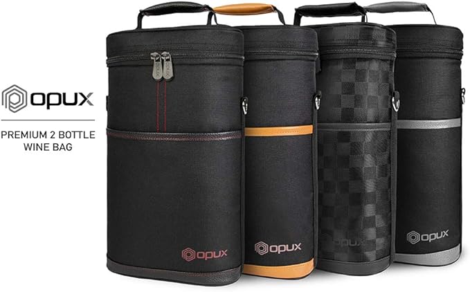 OPUX 2 Bottle Wine Carrier Tote, Insulated Leakproof Wine Cooler Bag, Wine Travel Bag Tote for Picnic BYOB Beach, Portable Wine Bottle Carrying Case, Gift for Wine Lover Women Men Christmas, Dark Grey