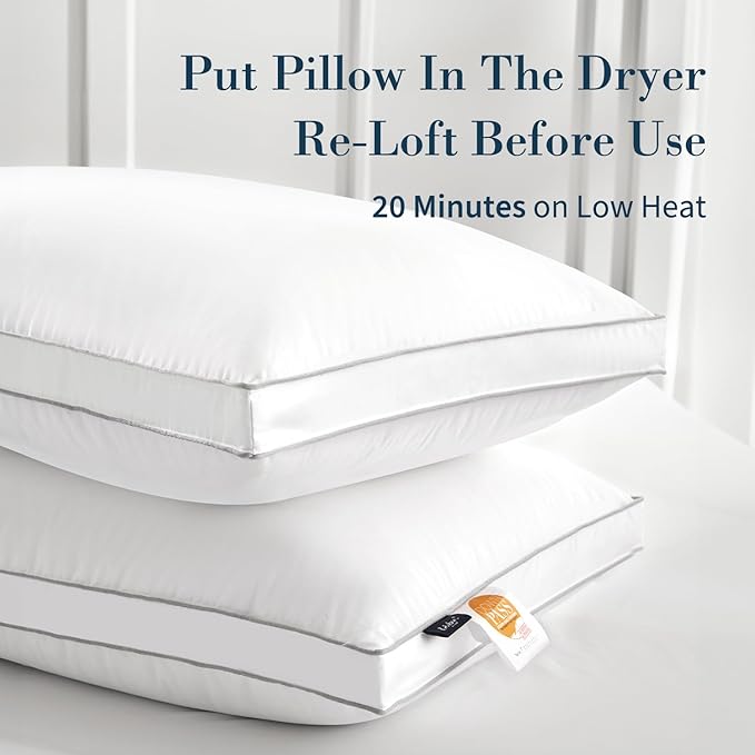 Globon Luxury Feather Down Pillow, Medium Fluffy Pillow King Size, Gusseted Bed Pillows for Sleeping, Hotel Collection Pillows 18"X34", Set of 2