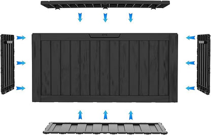 90 Gallon Waterproof Outside Storage Box - Patio Storage & Outdoor Deck Box, All-Weather Resin Chest for Pool/Garden Accessories, Lockable UV-Resistant, Jet Black