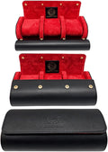 Genuine Napa Leather Watch Roll Travel Case for 3 Watches - Travel Watch Rolls and Leather Watch Display Cases with Velvet Interior - Watch Storage Organizer Men's