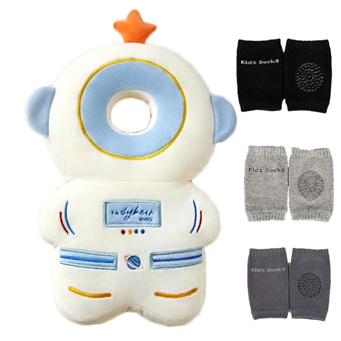 Feidoog Baby Head Protector Cushion Backpack with 3 Knee Pads for Walking & Crawling,Astronauts