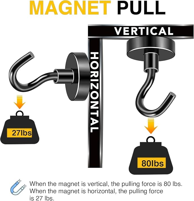 DIYMAG Magnetic Hooks Black 85 LB Heavy Duty Strong Magnet with Hook Rare Earth Neodymium Magnets for Hanging Magnetics Hanger for Curtain Home Kitchen Workplace 12 Packs