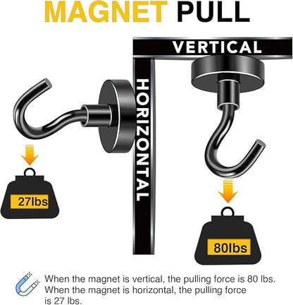 DIYMAG Magnetic Hooks Black 85 LB Heavy Duty Strong Magnet with Hook Rare Earth Neodymium Magnets for Hanging Magnetics Hanger for Curtain Home Kitchen Workplace 12 Packs