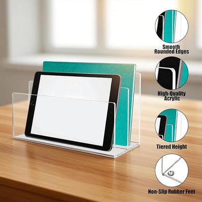 1 Pcs Acrylic Mile Sorter for Desk, 2 Upright Compartments Desk Mail Organizer, Acrylic Mail File Organizer Sorters for Envelope Paper Document, Clear Files Sorter for Office Home, Vertical