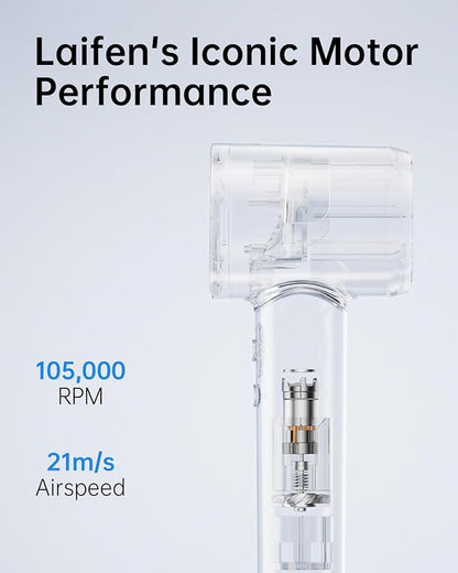 Laifen Hair Dryer SE, 200 Million Negative Ionic Blow Dryer with 105,000 RPM Brushless Motor 1400W Powerful Fast Drying High-Speed Low Noise Hairdryer with Magnetic Attachments